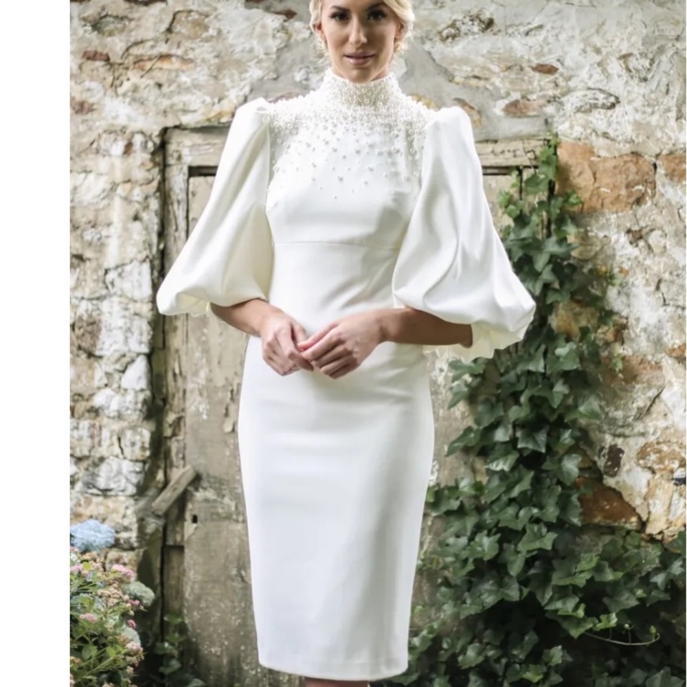 Badgley Mischka Pearl Adorned midi